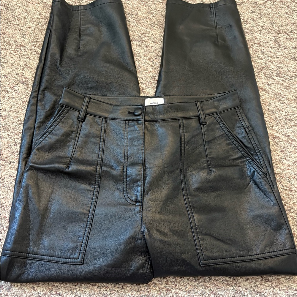 Artzia Wilfred faux leather black vegan wide pants size 8